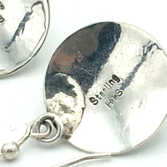 NATIVE AMERICAN turquoise & sterling silver concho earrings - signed HTS drop - Picture 7 of 7
